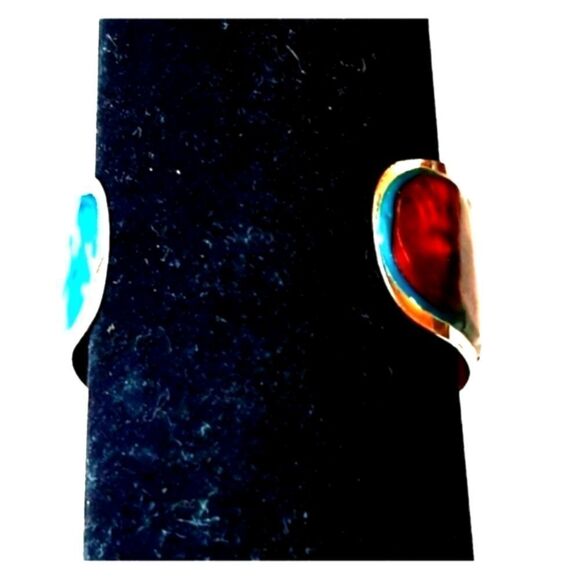 Hand Crafted  Sealed  Red & Blue Silver Plated  Cuff  Bracelet - Picture 6 of 9